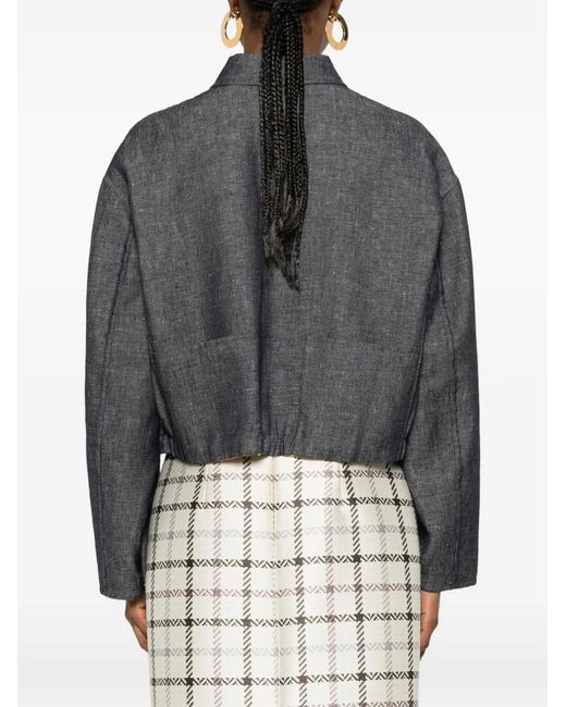 Fendi Gray Flower-Appliqué Cropped Jacket