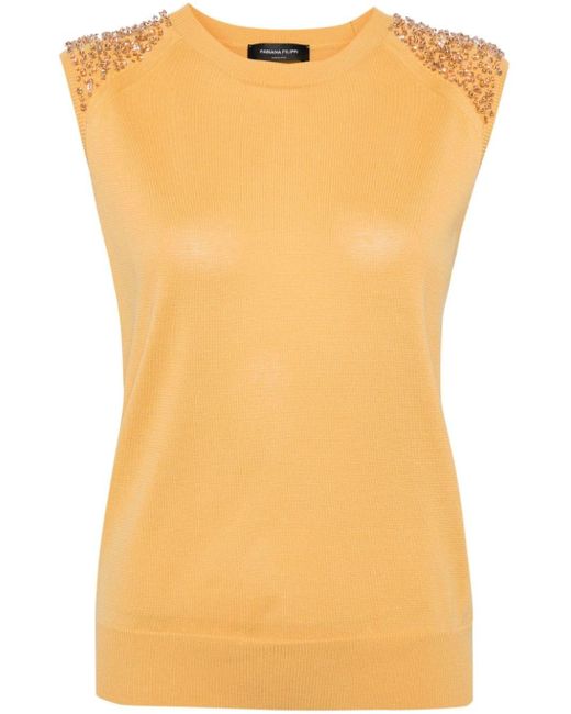 Fabiana Filippi Yellow Funghetto Crystal-embellished Knitted Top