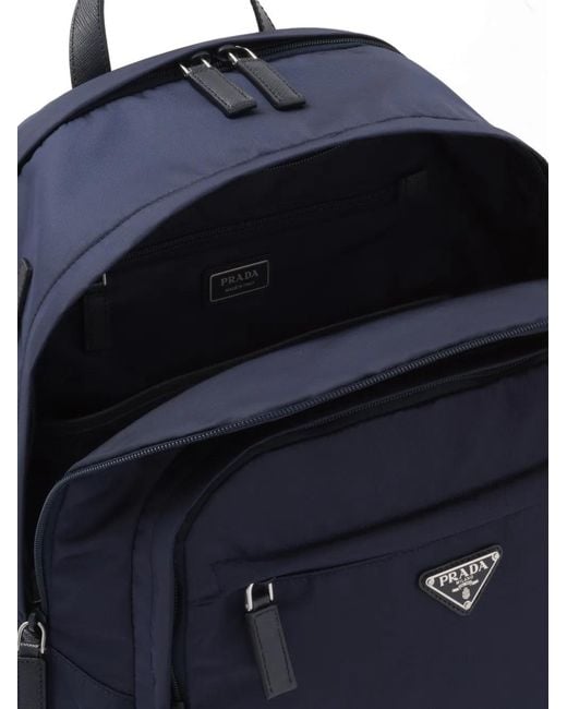 Prada Blue Re-Nylon Triangle Logo Backpack for men