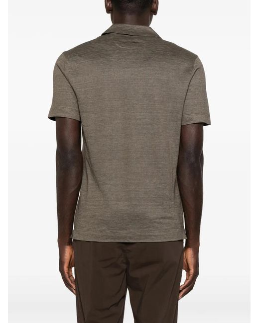 Zegna Gray Linen V-Neck Polo Shirt For for men