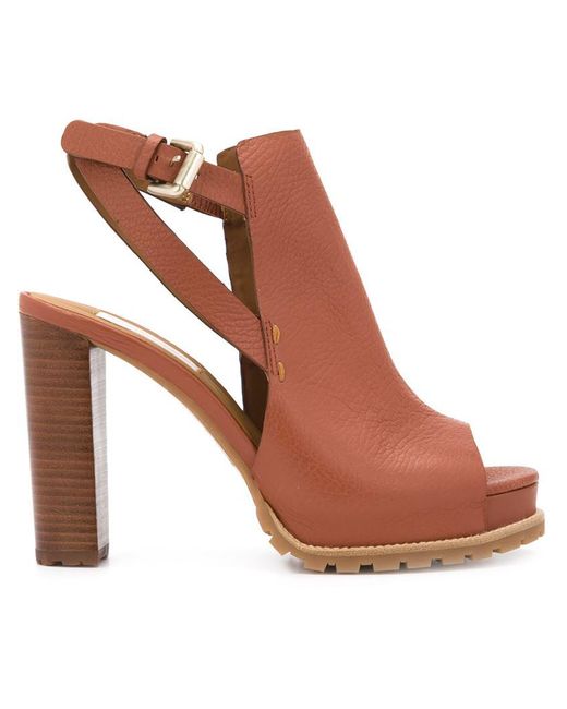 See By Chloé Brown Chunky Heel Sandals