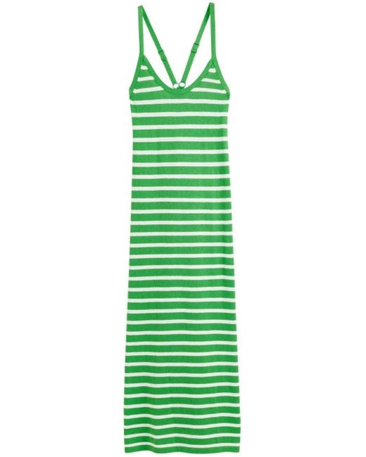 Chinti & Parker Green Striped Knitted Midi Dress