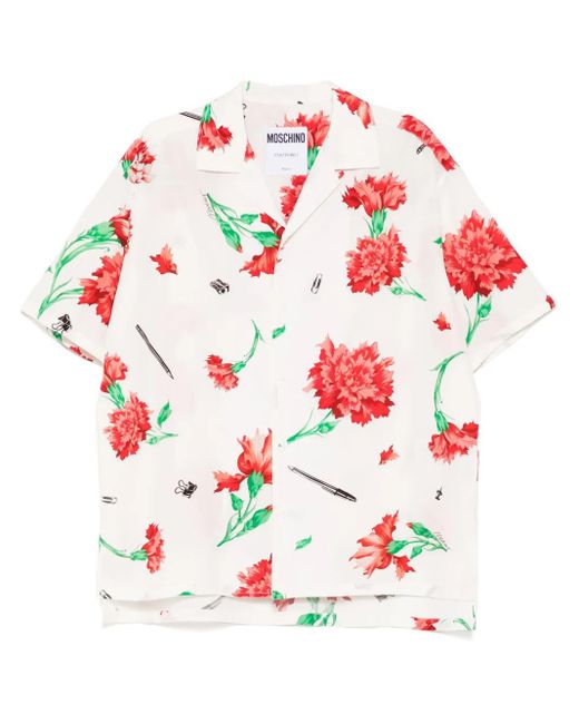 Moschino White Floral-Print Shirt for men