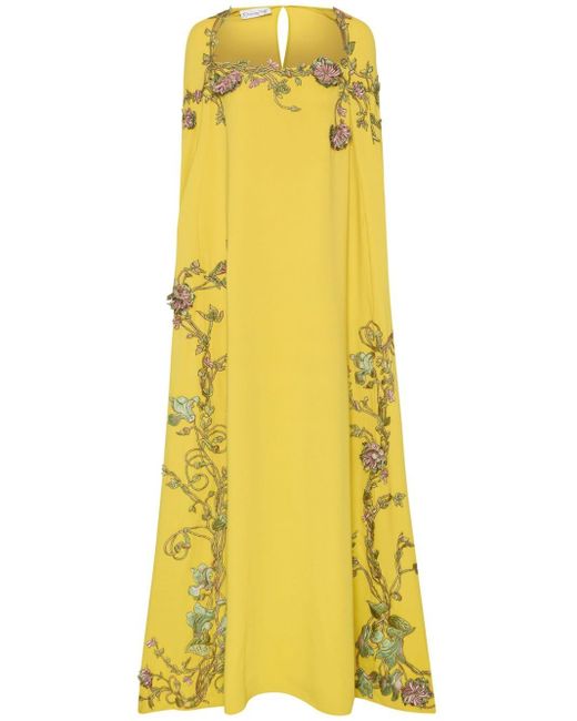Oscar de la Renta Yellow Art Nouveau Threadwork Kaftan