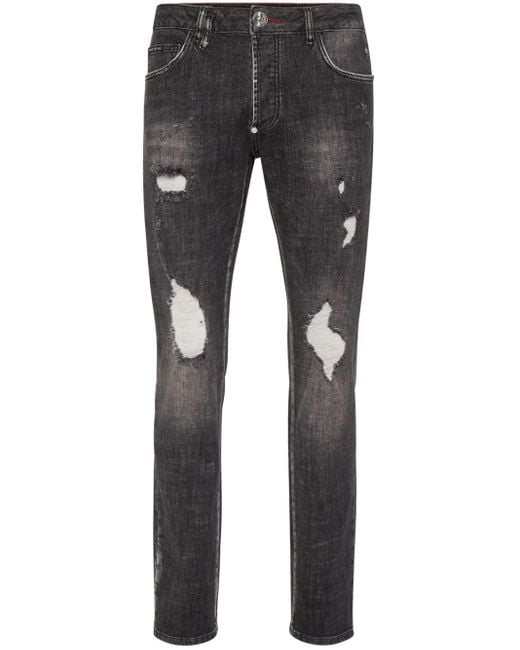 Philipp Plein Gray Paint-Splatter Straight-Leg Jeans for men