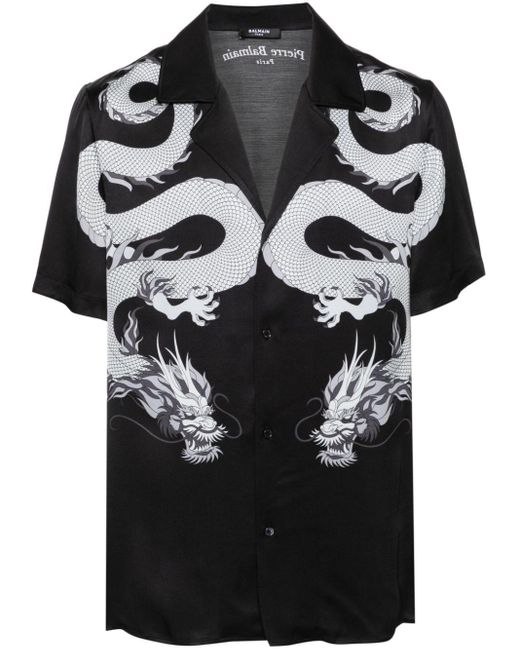 Camisa con dragones estampados Balmain de hombre de color Black