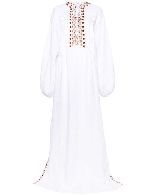 Ermanno Scervino White Decorative-stitching Linen Maxi Dress