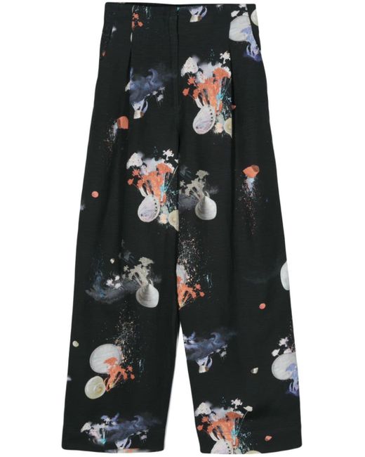 Bimba Y Lola Black Sea Life-print Cropped Trousers