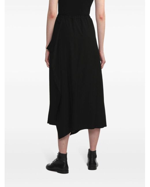 Y's Yohji Yamamoto Black Elasticated-waist Asymmetric Midi Skirt