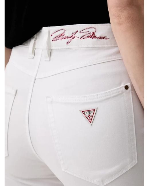 Guess White Logo-Patch Cropped Jeans