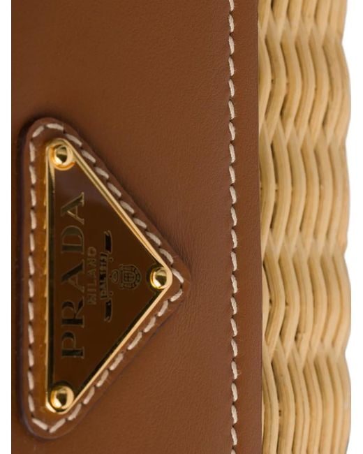 Prada Brown Small Wicker And Leather Shoulder Bag