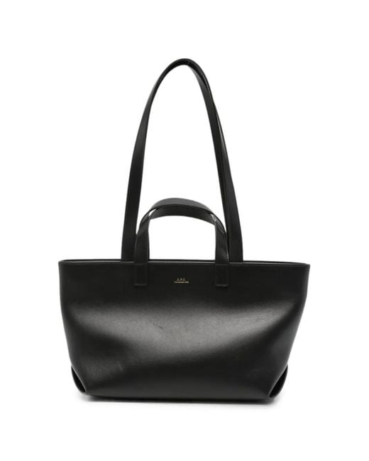 A.P.C. Black Logo-Print Leather Tote Bag
