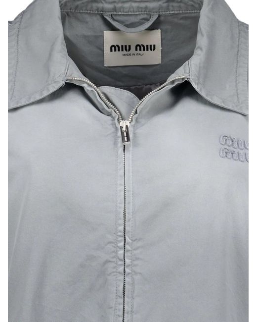 Miu Miu Gray Logo-Embroidered Cotton Jacket