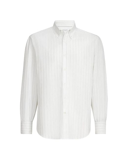 Brunello Cucinelli White Striped Shirt for men