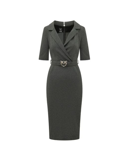 Pinko Gray Love Birds Belted Dress