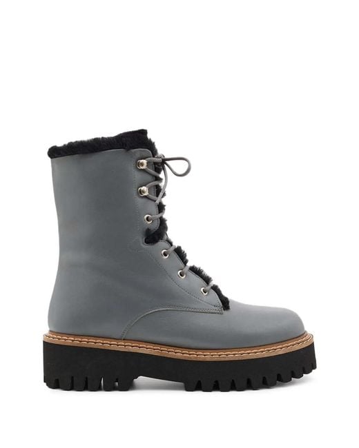 Yves Salomon Black Shearling-Trim Lace-Up Combat Boots