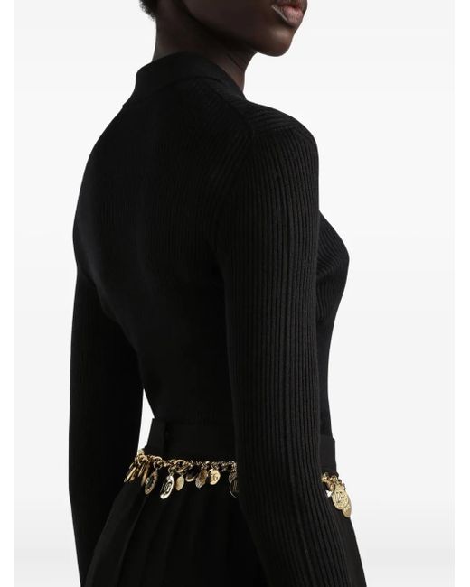 Dolce & Gabbana Black Ribbed Long-Sleeve Polo Top