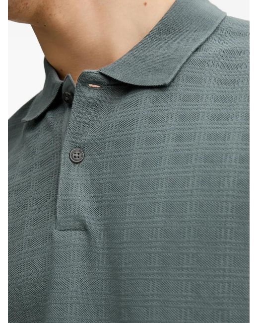 Marc O' Polo Blue Check-Patterned Short-Sleeve Polo Shirt for men