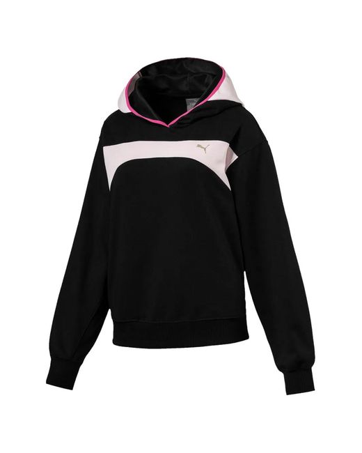 PUMA Black Colour-Block Logo-Print Hoodie