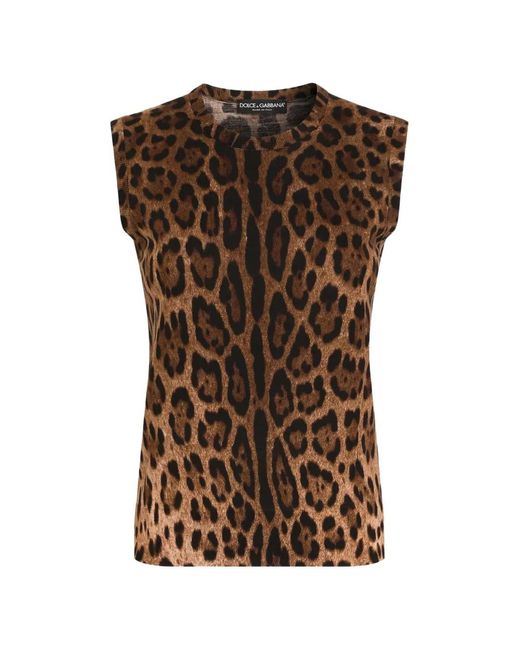 Dolce & Gabbana Brown Leo-Print Wool Top