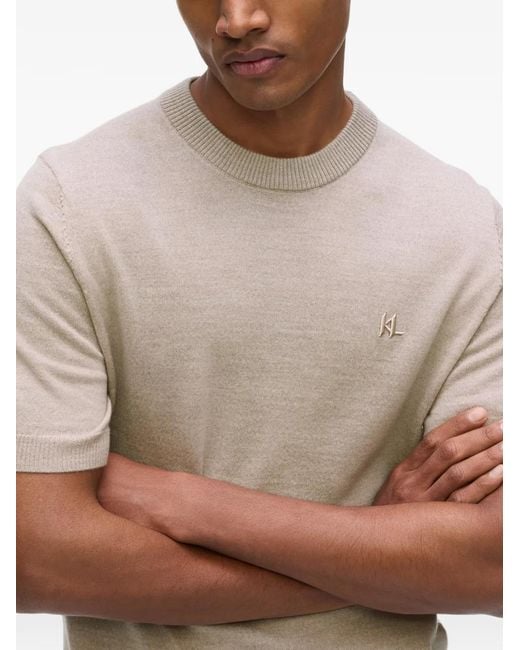 Karl Lagerfeld White Logo-Embroidered Merino T-Shirt for men