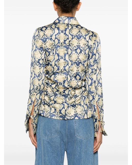 Ganni Gray Snake-print Satin Shirt