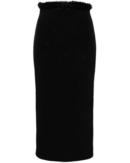 Mach & Mach Black Ruffle-trim Pencil Skirt