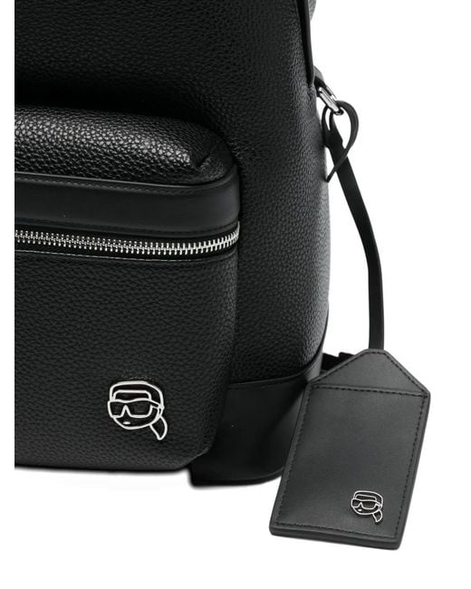 Karl Lagerfeld Black Logo-Plaque Zipped Backpack