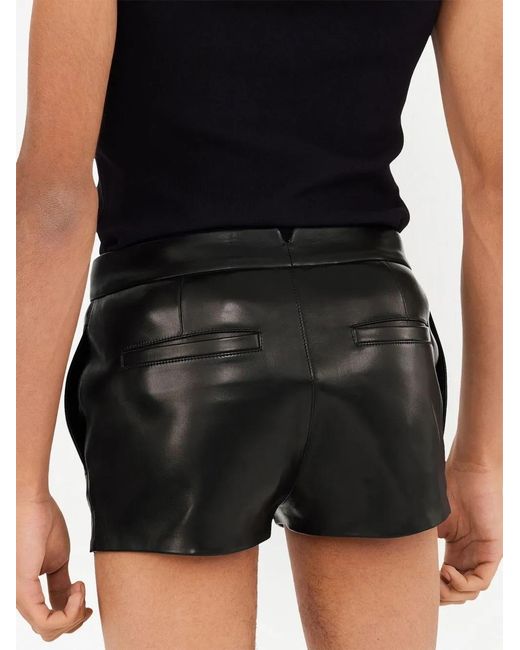 Ferragamo Black Nappa-Leather Mini Shorts for men