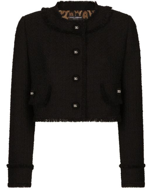 Dolce & Gabbana Black Cropped-Tweedjacke mit DG-Knöpfen