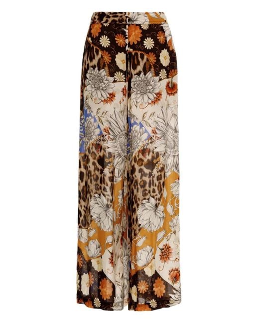 Agua Bendita Metallic Winter Floral-Leopard Print Trousers