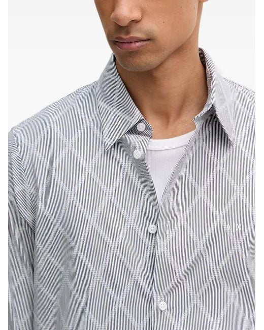 ARMANI EXCHANGE Gray Diamond-Pattern Striped Shirt for men