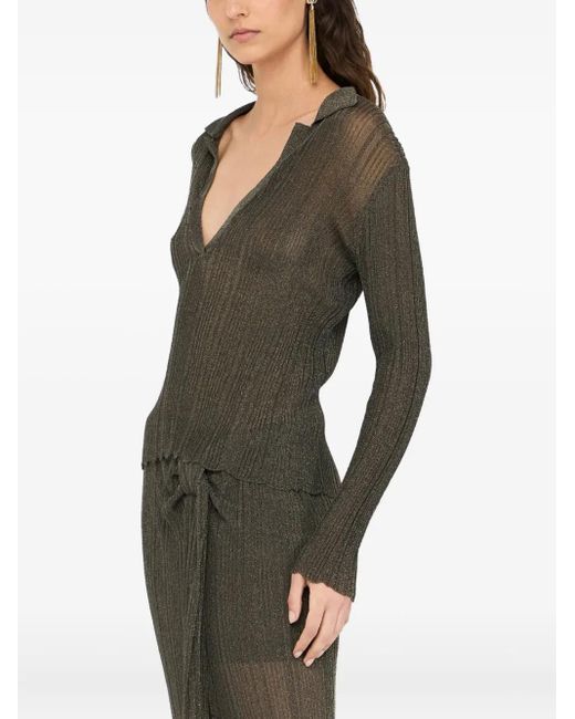 Liu Jo Green Lurex Polo Top