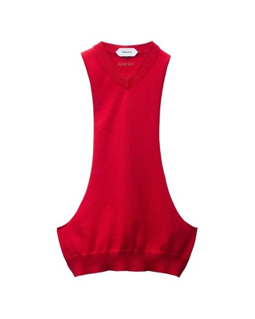 Versace Red Knitted Cotton Top