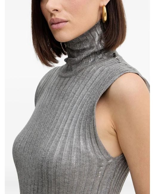 SIMONA CORSELLINI Gray Turtleneck Ribbed Top