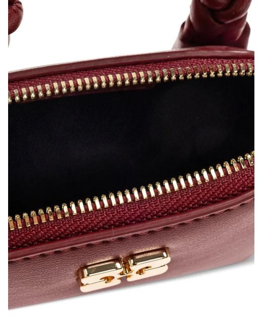 Ganni Red Braided-Handle Leather Tote Bag