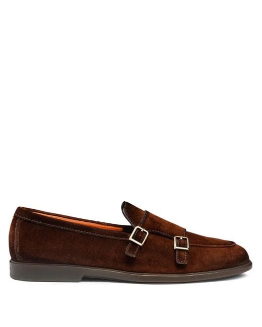 Santoni Brown Suede Monk Shoes for men
