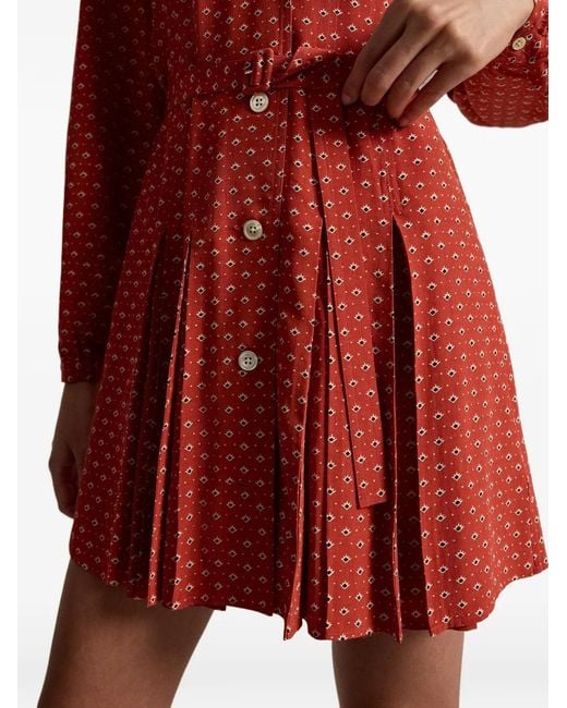 Polo Ralph Lauren Red Kenna Belted Pleated Dress