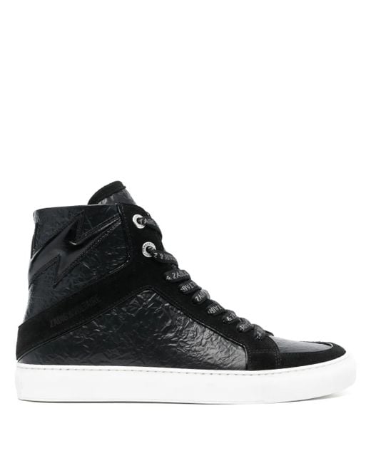 Zadig & Voltaire Black High Lash Crinkled-Finish Leather Sneakers