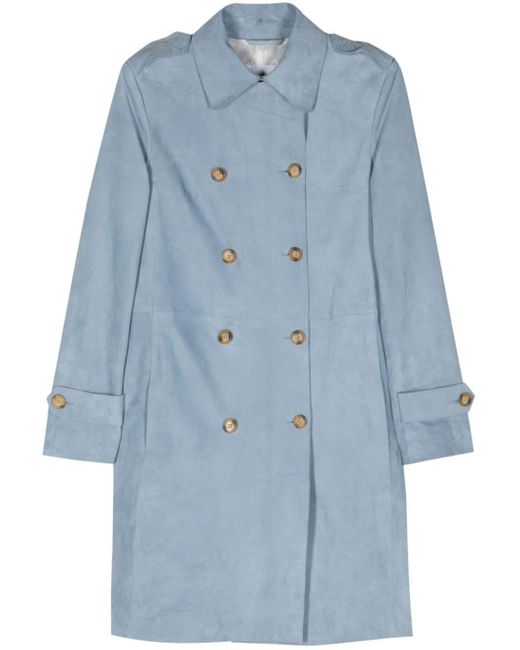 Manuel Ritz Blue Double-breasted Suede Coat