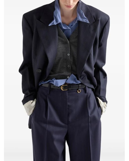 パンツ PRADA PINSTRIPED WOOL TROUSERS WITH BELT Prada Wool pant pinstripes belt loops | The Fashion Square