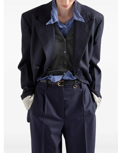 Prada Blue Belted Wool Trousers
