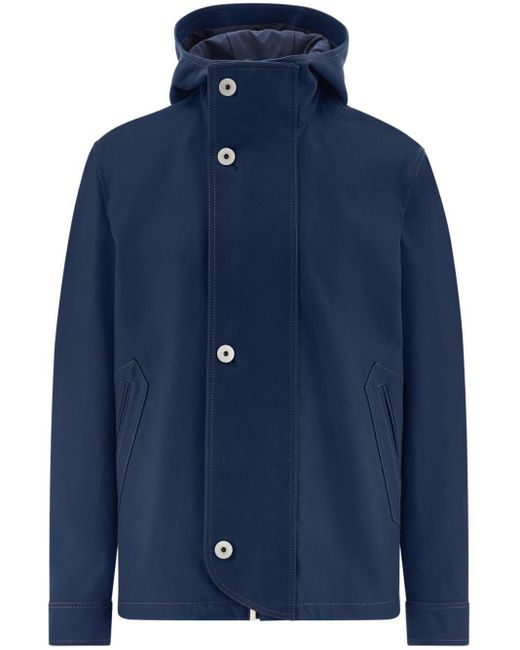Ferragamo Blue Hooded Denim Coat for men