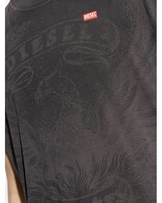 DIESEL Gray Graphic-Print Sleeveless T-Shirt for men