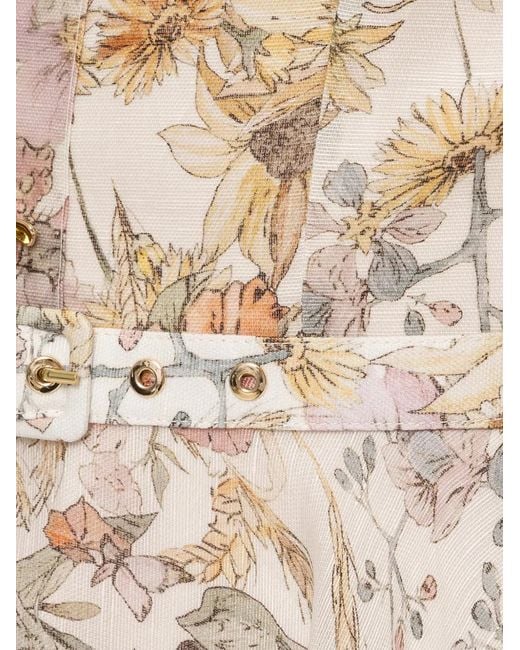 Nissa Natural Robe Mi-Longue En Lin À Fleurs