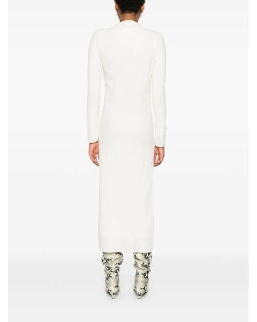 Jil Sander White Layered Wool Midi Dress