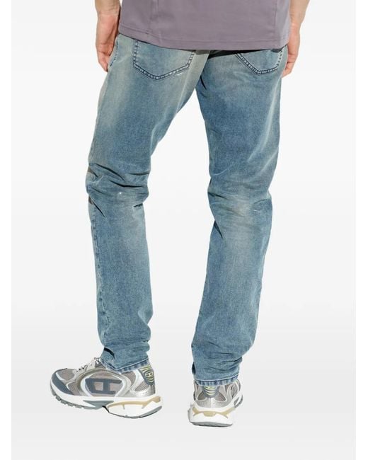 DIESEL Blue Faded Drawstring-Fastening Jeans With Five Pockets for men