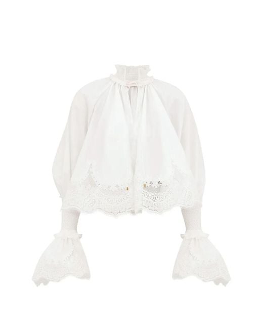 Zimmermann White Alchemy Lace-Trim Blouse