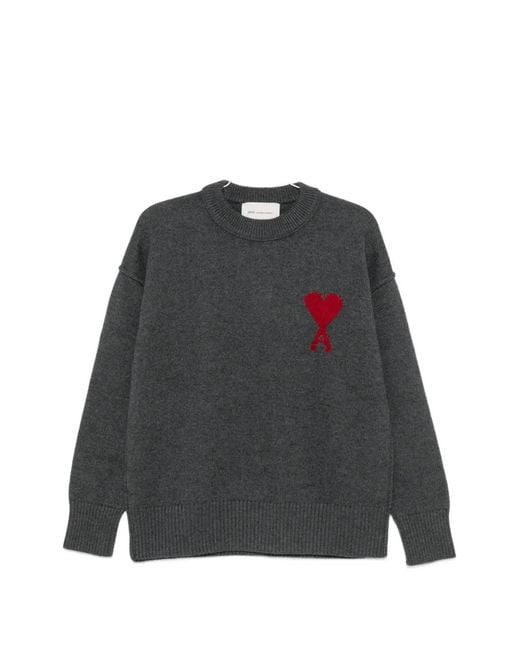 AMI Gray Ami De Coeur Crew-Neck Sweater for men