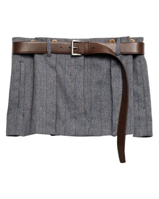 Prada Gray Striped Mini Skirt - Women's - Wool